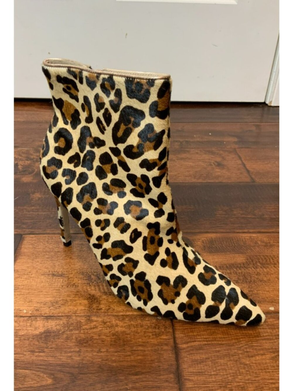 Charlotte Olympia Tan Brown Leopard Print Calf Hair Heel Ankle Booties, Size 10